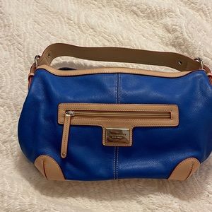 Tignanello Leather Bag Blue Tan Red Accents